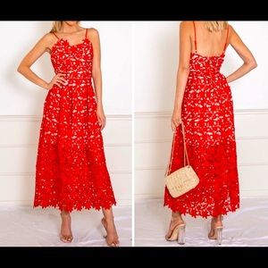 Red Lace Crochet Midi Dress - Medium